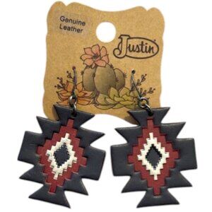 New Justin Tooled Leather Western Aztec Earrings